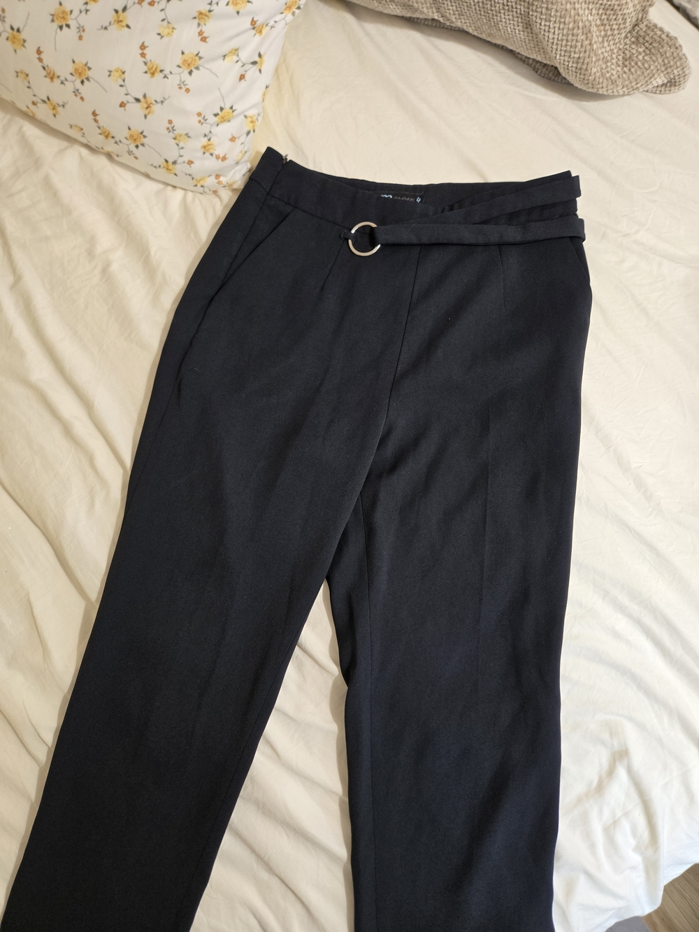 High-Rise Black Tailored Belted Pants